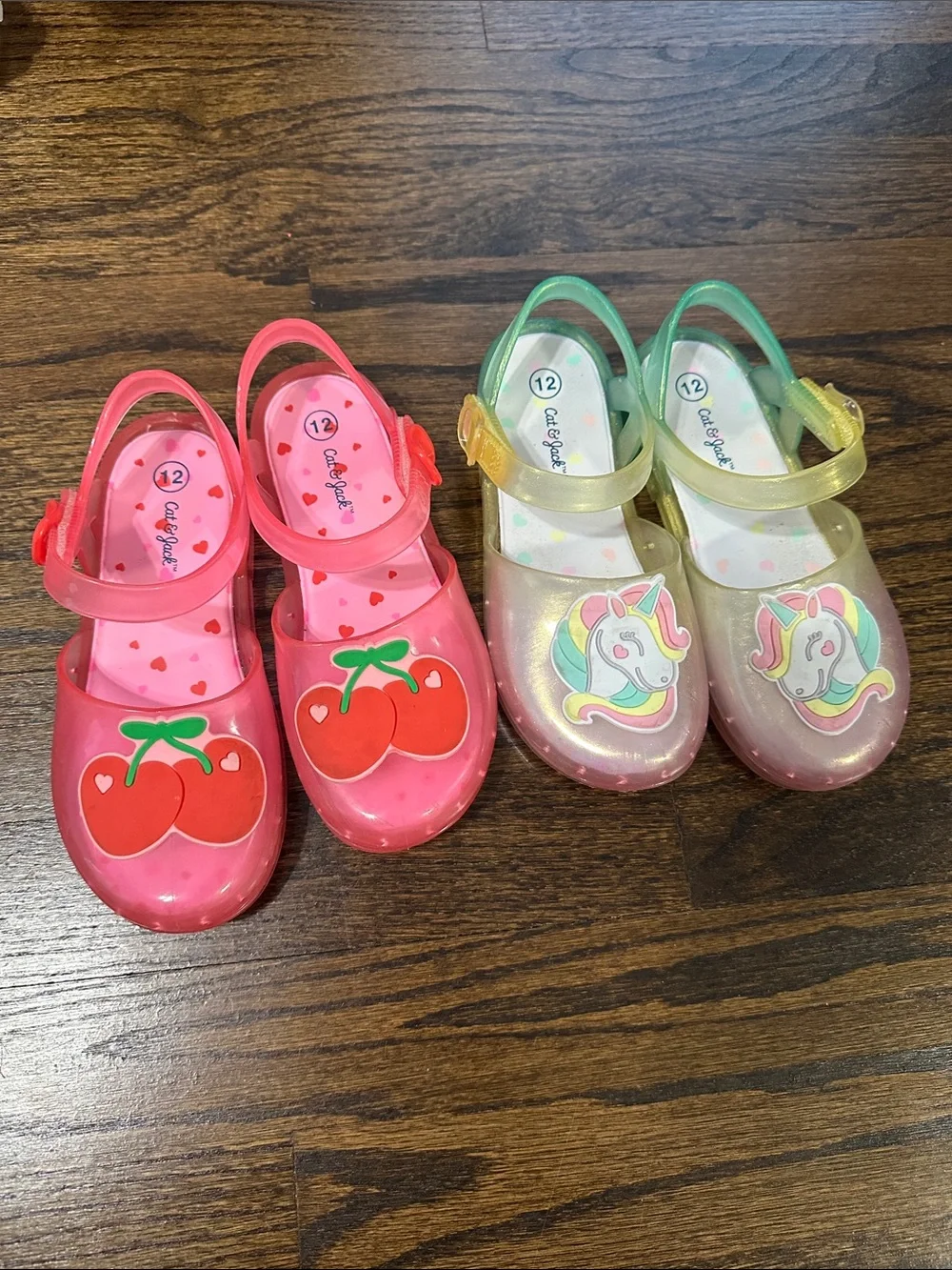 Kids Jelly Mary Jane Shoes - Pink Cherry & Iridescent Unicorn Styles